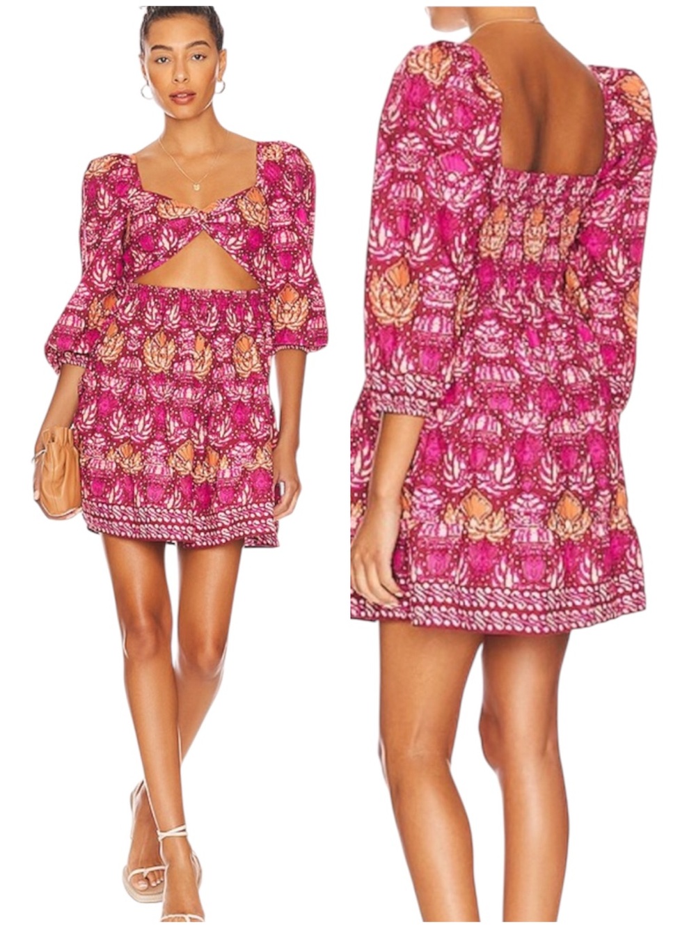 Revolve Love the Label Elisa Dahlia Fischia Print Twist Front Cut Out Mini Dress
